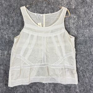 Aeropostale Crochet Lace Trim Tank Top Overlap Back Sheer Lightweight White XL